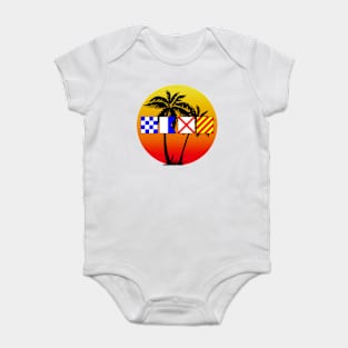 NAVY spelled out with Signal Flags Sunset Palm Trees Baby Bodysuit